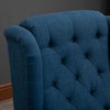 HOMCOM fotelis su „Tufting“ dekoru, aukštu atlošu, paminkštintas poilsio fotelis su užapvalintais porankiais, medinėmis kojelėmis, miegamajam, svetainei, iki 160 kg, mėlynas