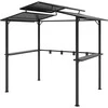 Outsunny kepsninių pavėsinė 250 x 160 x 250 cm, vandeniui atspari sodo pavėsinė su dvigubu stogu, šoninėmis lentynomis, UV apsauga, BBQ pavėsinė, sodo palapinė kepsninėms, vakarėliams, juoda