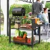 Outsunny kepsninių vežimėlis, 3 pakopų serviravimo vežimėlis su darbastaliu, lentynomis ir ratukais, BBQ kepsninių stalas iš nerūdijančio plieno, pagalbinis kepsninių staliukas, lauko vežimėlis, anglių kepsninė sodui, terasai, 105x50x79 cm, juodas