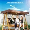 Outsunny 2 viename Holivudo sūpuoklės su gulėjimo funkcija, 3-vietės medinės sodo sūpuoklės, medinės sūpuoklės su stogeliu ir sėdimąja dalimi, suoliukas sūpuoklės iki 330 kg, sodui, terasai, 236x130x181 cm, rudos spalvos