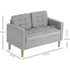 HOMCOM dvivietė sofa, sofa su daiktadėže, medinės kojelės, paminkštinta sofa, dvivietė sofa su aksomo efektu svetainei, miegamajam, 117 x 62 x 78 cm, šviesiai pilka | Aosom
