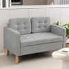 HOMCOM dvivietė sofa, sofa su daiktadėže, medinės kojelės, paminkštinta sofa, dvivietė sofa su aksomo efektu svetainei, miegamajam, 117 x 62 x 78 cm, šviesiai pilka | Aosom
