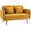 HOMCOM dvivietė sofa, loveseat su pagalvėmis, reguliuojamos pėdų atramos, veliūrinis poliesteris, porolonas, kompaktiško dizaino, 2 vietų, natūrali + geltona