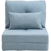 HOMCOM 2-in-1 grindų fotelis-lova su reguliuojamu atlošu, grindų sofa su dekoratyvine pagalve, skirta svetainei ar miegamajam, lininis, dangaus mėlynos spalvos