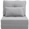 HOMCOM 2-in-1 sulankstomas grindų fotelis-lova su reguliuojamu atlošu, grindų sofa su dekoratyvine pagalve, grindų sėdimoji pagalvė svetainei, miegamajam, lininis, pilkas