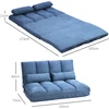 Sofa HOMCOM grindų kėdė 2in1 grindų fotelis sulankstomas lovos atlošas 3 padėtys reguliuojama sėdynės pagalvėlė aksomas plienas mėlyna 102x73x60cm