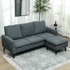 HOMCOM kampinė sofa su pufu, 3 pagalvės, L formos sofa svetainei ar miegamajam, 196 x 140 x 88 cm, pilka