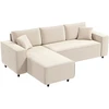 HOMCOM 3 vietų kampinė sofa su keičiama gulto puse, 2 pagalvėlės, velvetinis audinys, kreminės baltos spalvos, 241x153x83 cm