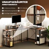 HOMCOM L-formos rašomasis stalas 168 x 120 cm kampinis stalas su lentynomis, krepšiu daiktams, reversinis kompiuterio stalas su monitoriaus stovu, žaidimų stalas biurui, namų biurui, kaimiška ruda spalva