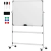 HOMCOM Magnetinė lenta 120 x 90 cm Dvipusė magnetinė lenta su stovu, ratukais, 6 žymekliais ir 1 trintuku, 360° pasukama, 3 pakopų reguliuojama magnetinė lenta biurui, namams