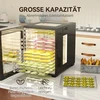 Kaitlentė HOMCOM Džiovintuvas, 850 W, 40–70 °C temperatūros reguliatorius, 48 valandų laikmatis, 12 nerūdijančio plieno padėklų, juodas
