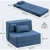 HOMCOM 3-in-1 išskleidžiamas fotelis, sulankstoma sofa-lova su miegamuoju mechanizmu, juosmens pagalvė, flanelinė poilsio kėdė svetainei, tamsiai mėlyna