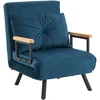 Fotelis HOMCOM išskleidžiama sofa-lova, poilsio kėdė su lovos funkcija, svečių lova, aksominė, reguliuojamas atlošas, mėlyna, 63x73x81 cm