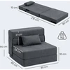 HOMCOM 3-in-1 išskleidžiamas fotelis, sulankstoma sofa-lova su miegojimo funkcija, juosmens pagalvė, flanelės stiliaus poilsio fotelis, šezlongas svetainei, tamsiai pilkas