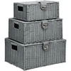 HOMCOM daiktadėžės, 3 vnt. rinkinys su dangčiais ir sagtimis, 18L/12L/7L, svetainei, pilkos