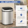 HOMCOM 48L šiukšliadėžė, automatinė virtuvinė šiukšliadėžė su infraraudonųjų spindulių jutikliu, higieniška, nerūdijančio plieno, sidabrinė, 40,5x29,5x68 cm