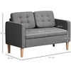 HOMCOM 2-viečių sofa, medžiaginė, nuimama, su pagalvėlėmis, kaučiukmedis, medvilnė, pilka, 117 x 62 x 78 cm