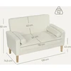 HOMCOM 2-vietė sofa, dvivietė sofa su kaučiukmedžio kojelėmis, minkšta sofa svetainei, miegamajam, kreminės baltos spalvos