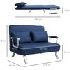 HOMCOM 2 vietų sofa-lova, sofa su reguliuojamu atlošu, dekoratyvinė pagalvė, sofa su aksomo efektu, porankiai, minkštas baldas svetainei, miegamajam, mėlyna