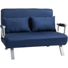 HOMCOM 2 vietų sofa-lova, sofa su reguliuojamu atlošu, dekoratyvinė pagalvė, sofa su aksomo efektu, porankiai, minkštas baldas svetainei, miegamajam, mėlyna