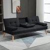 HOMCOM sofa-lova, 3 vietų išskleidžiama sofa su atlenkiamu staliuku, puodelių laikikliais, sofos lova su lino imitacijos audiniu, skandinaviško dizaino, išlaikanti iki 250 kg svorį, svetainei, pilka
