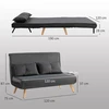 HOMCOM 2 vietne skalves sofa, sofa-lova, sofa-lova, transformuojama į lovą, reguliuojama atlošas, audinio apmušalas, metalinis rėmas, pilka