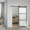 HOMCOM stumdomos durys su matiniu stiklu, bėgelių sistema, montavimo komplektu, „soft-close“ mechanizmu, juodos, plieninės