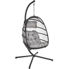 Home4You Pakabinama kedė YOYO su pagalvėlėmis, 100x95/110xH196cm, stovas: juodas plieno vamzdis, sėdima dalis: aliumininis rėmas apdailintas pilkomis plastikinėmis vytelėmis