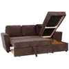 Home4You Kampinė sofa-lova su daiktadėže, ruda, 217 x 92/160 x 88 cm