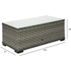 Sofa Home4You Lauko staliukas GENEVA,105x51xH39cm, stalviršis: 5mm skaidrus stiklas, rėmas: aliumininis su plastikinių vytelių apdaila, spalva: pilka