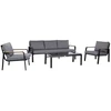 Lauko baldų komplektas Home4You Sodo baldų komplektas LONA stalas, sofa ir 2 kėdės, pilkos/juodos spalvos