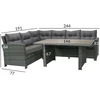 Lauko baldų komplektas Home4You Komplektas PAVIA su pagalvėlėmis, stalas ir kampinė sofa, rėmas: aliuminis su sintetine vytele, spalva: tamsiai pilka