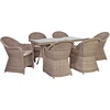 Lauko baldų komplektas Home4You Sodo baldų komplektas TOSCANA, stalas su 6 kėdėmis, 140x80xH73 cm, aliuminio rėmas apipintas plastikinėmis vytelėmis, spalva: pilka/smėlio