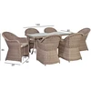 Lauko baldų komplektas Home4You Sodo baldų komplektas TOSCANA, stalas su 6 kėdėmis, 140x80xH73 cm, aliuminio rėmas apipintas plastikinėmis vytelėmis, spalva: pilka/smėlio