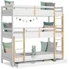 Homestyle4U Trivietė dviaukštė lova, 203x205x103 cm, balta, ruda