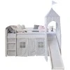 Homestyle4U Vaikiška aukšta lova su čiuožykla ir bokštu, 207,5x228x219,5 cm, balta