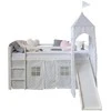 Homestyle4U Vaikiška aukšta lova su čiuožykla ir bokštu, 207,5x228x219,5 cm, balta