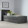 Homestyle4U Lova, Paminkštinta viengulė lova su galvūgaliu ir 2 stalčiais, 95x214x103 cm, Pilka
