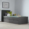 Homestyle4U Lova, Paminkštinta viengulė lova su galvūgaliu ir 2 stalčiais, 95x214x103 cm, Pilka