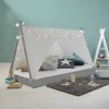 Homestyle4U Vaikiška lova, Tipi palapinės lova su čiužiniu, 105,5x208x132,5 cm, pilka