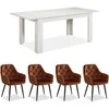 Homestyle4U Valgomojo stalas su kėdėmis, 160.5x90.5x76.5 cm, balta ir ruda