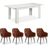 Homestyle4U Valgomojo stalas su kėdėmis, 160.5x90.5x76.5 cm, balta ir ruda