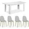 Homestyle4U Valgomojo stalas su kėdėmis, 160.5x90.5x76.5 cm, balta, pilka