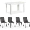 Homestyle4U Valgomojo stalas ir kėdžių komplektas, 120x80x75 cm, balta, pilka