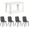 Homestyle4U Valgomojo stalas ir kėdžių komplektas, 120x80x75 cm, balta, pilka