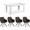 Homestyle4U Valgomojo stalas ir kėdžių komplektas, 160.5x90.5x76.5 cm, balta ir pilka