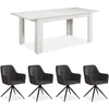 Homestyle4U Valgomojo stalas ir kėdžių komplektas, 160.5x90.5x76.5 cm, balta, pilka, juoda