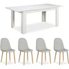 Homestyle4U Valgomojo stalas su kėdėmis, 160.5x90.5x76.5 cm, balta, pilka