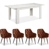 Homestyle4U Valgomojo stalas su kėdėmis, 160.5x90.5x76.5 cm, balta ir ruda