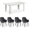 Homestyle4U Valgomojo stalas ir kėdžių komplektas, 200.5x90.5x76.5 cm, balta, pilka, juoda